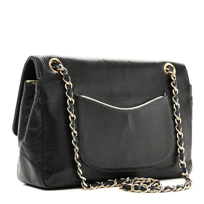 Chanel Lambskin Perforated Medium Single Flap Bag Black White 3 of 10
