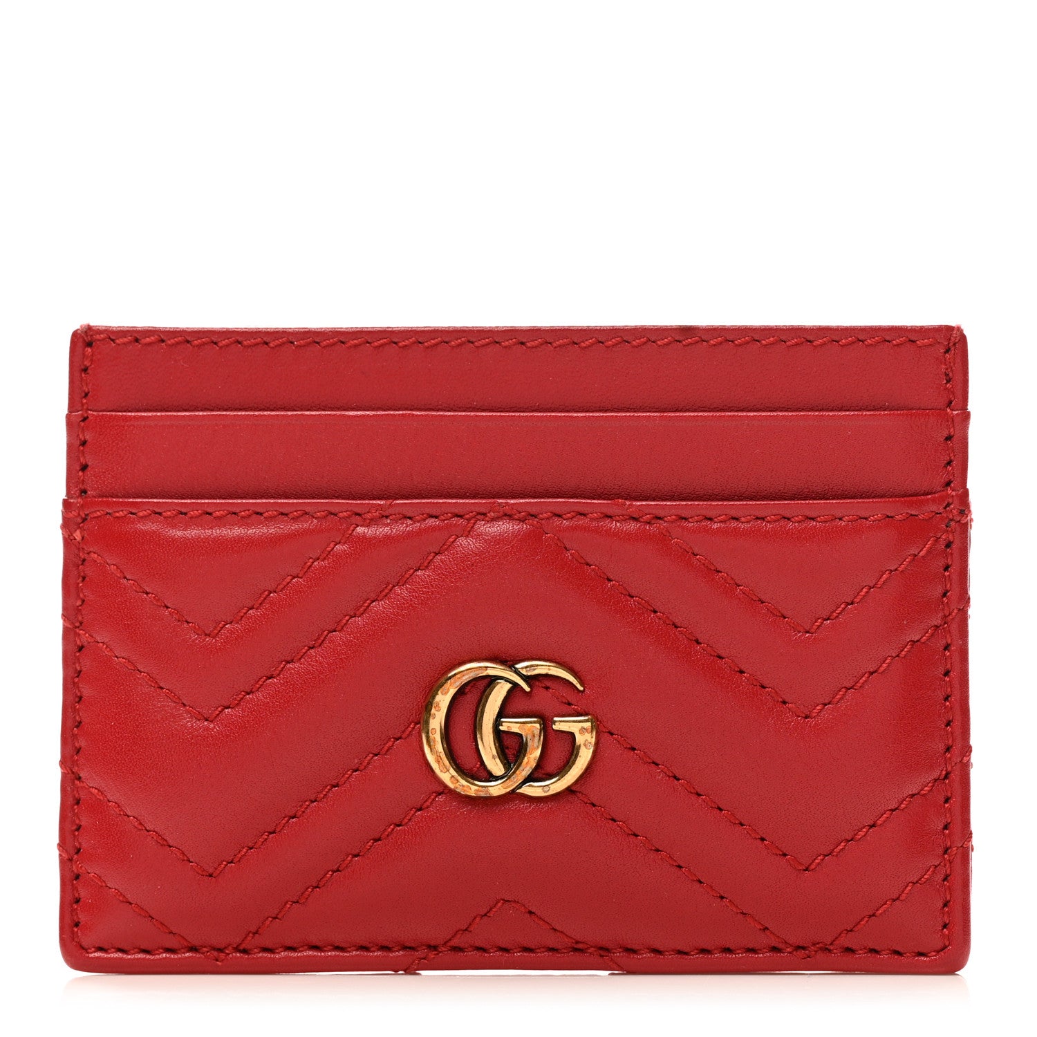 Gucci Calfskin Matelasse GG Marmont Card Holder Hibiscus Red 1 of 5