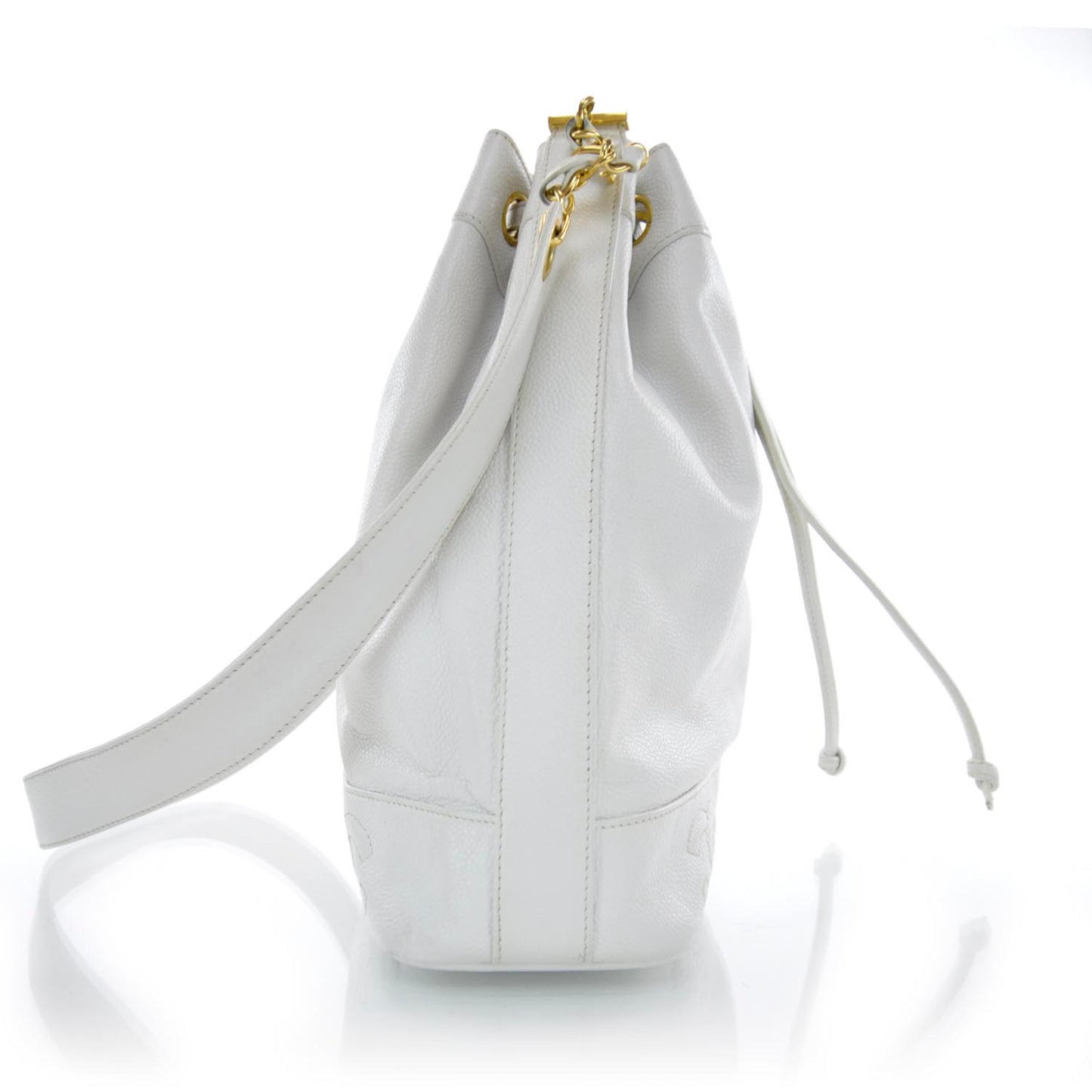 Caviar Drawstring Shoulder Bag White
