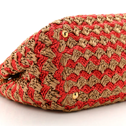 Prada Raffia Crochet Bi-Color Small Tote Naturale Rosso 9 of 13