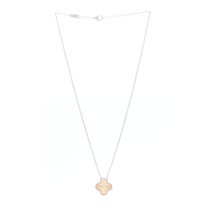 Van Cleef & Arpels 18K White Rose Gold Diamond Guilloche Vintage Alhambra Pendant Necklace 3 of 6