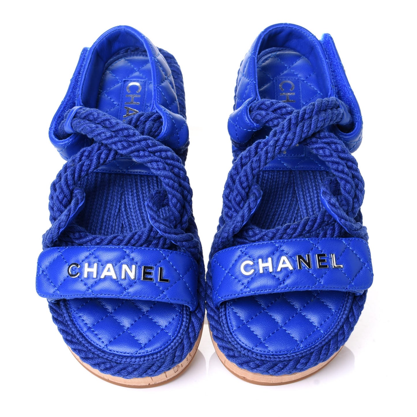 Cord Lambskin Quilted Logo Sandals 35 Blue