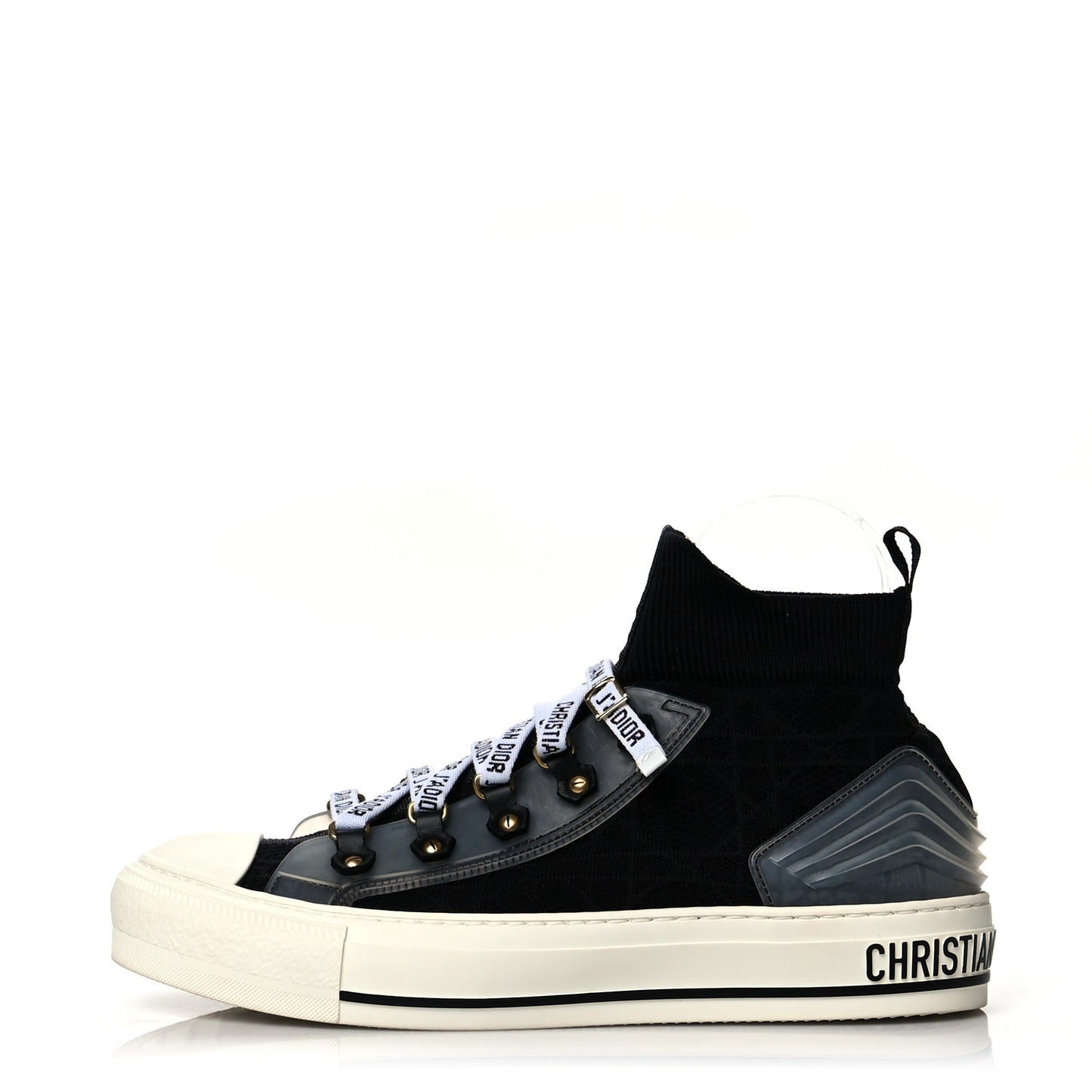 Technical Knit Calfskin Womens Walk'N'Dior High Top Sneakers 38.5 Black