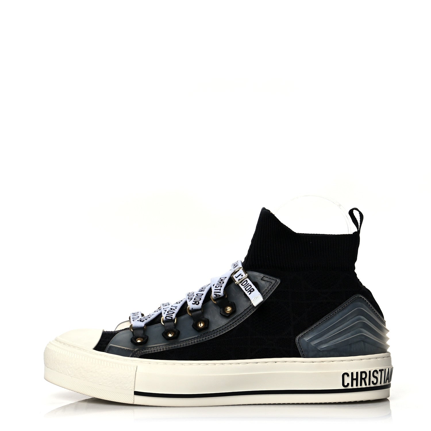 Christian Dior Technical Knit Calfskin Womens Walk'N'Dior High Top Sneakers 38.5 Black 1 of 8