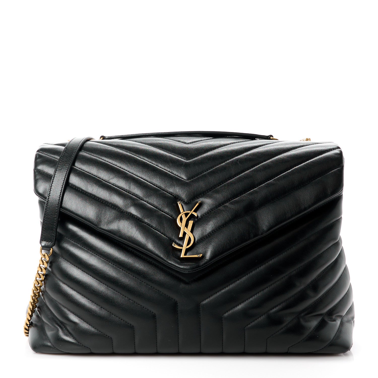 Saint Laurent SAINT LAURENT Calfskin Y Quilted Monogram Large Loulou Chain Satchel Black 1 of 15