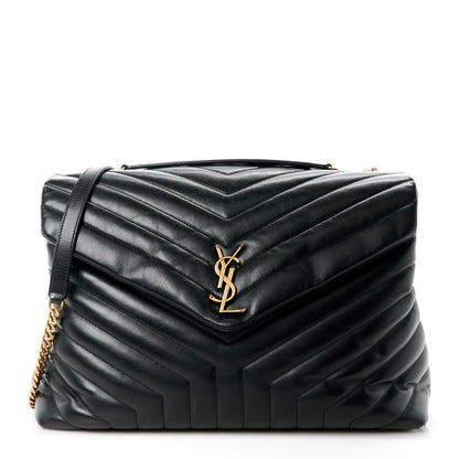 Saint Laurent SAINT LAURENT Calfskin Y Quilted Monogram Large Loulou Chain Satchel Black 1 of 15