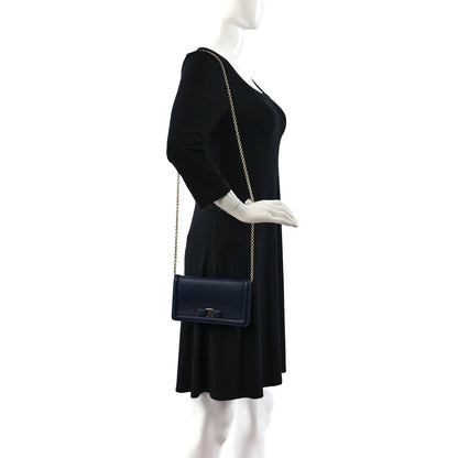 Salvatore Ferragamo Vera Bow Wallet On Chain Blue 2 of 14