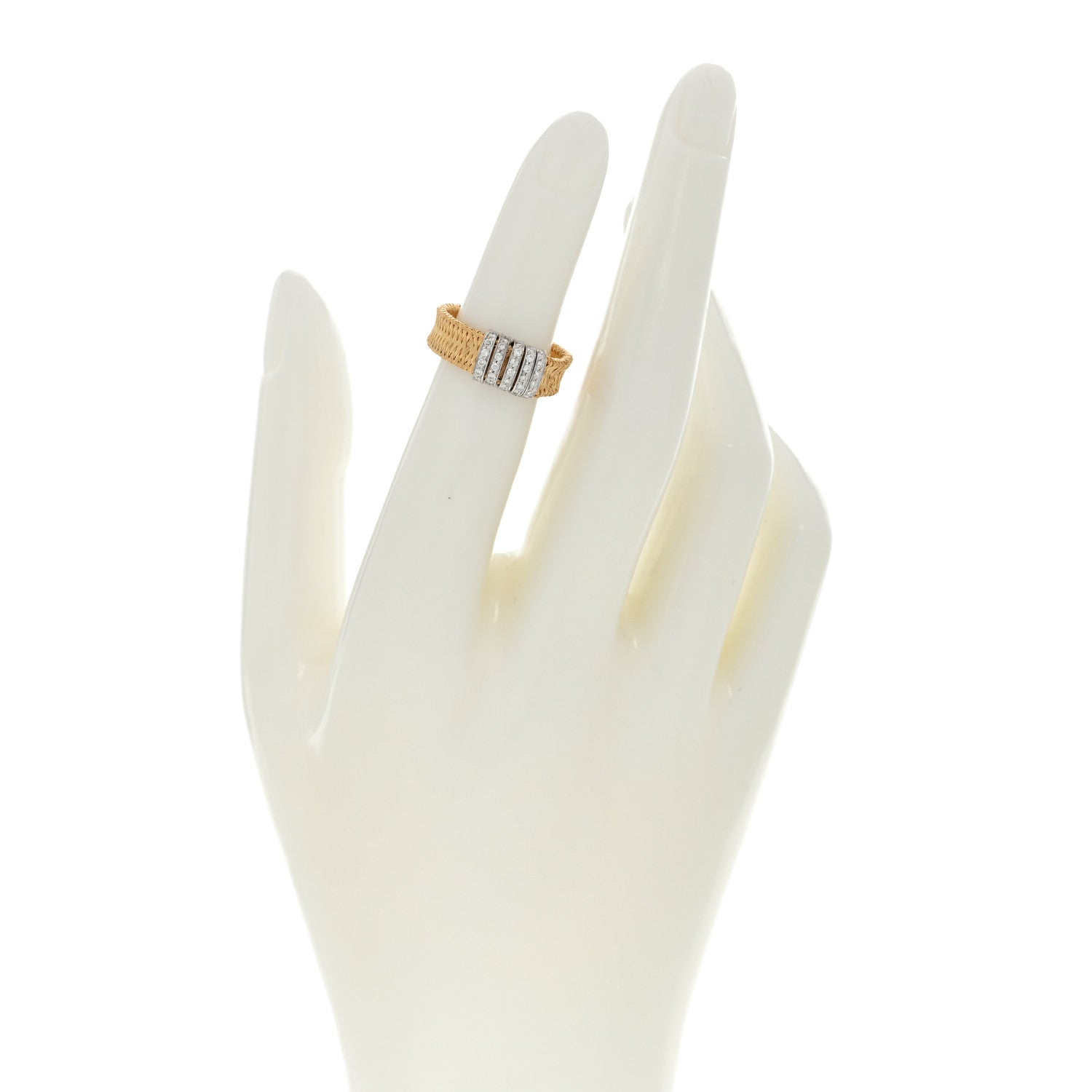 Roberto Coin 18K Yellow White Gold Diamond Silk Mesh Ring 48 4.5 2 of 4