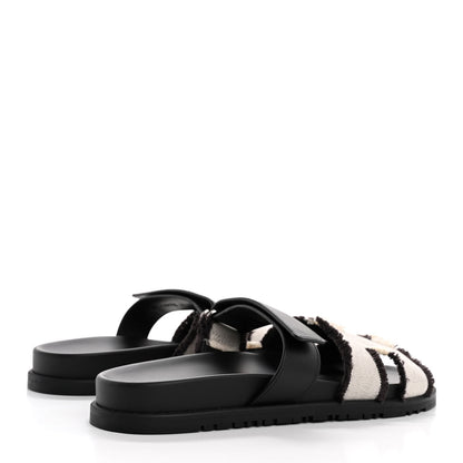 Hermes Techno Fringed H Canvas Caflskin Womens Chypre Sandals 41 Prunoir Black 5 of 10