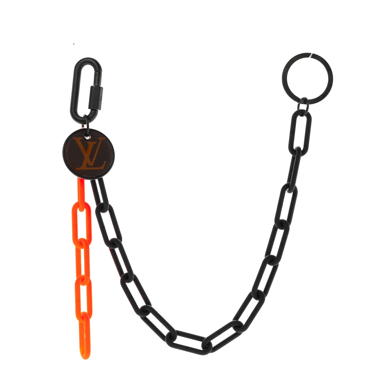 Louis Vuitton Calfskin Monogram Key Ring Chain Bag Charm Black Orange 1 of 6