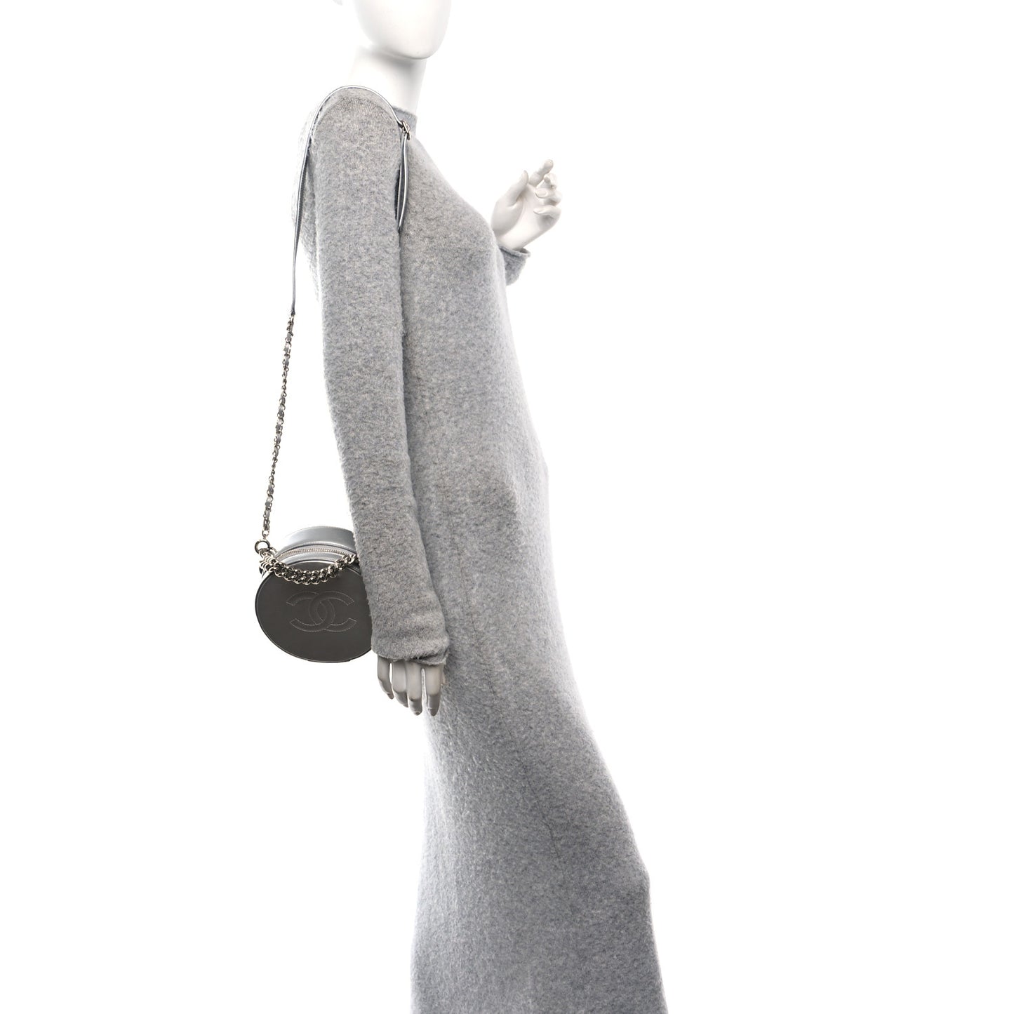 Metallic Glazed Calfskin Round As Earth Evening Bag Silver