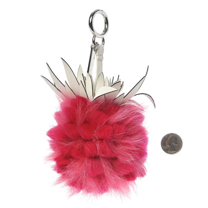Fendi Fox Rabbit Fur Nappa Pineapple Bag Charm Fuxia White 2 of 3