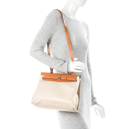 Hermes Toile Vache Calfskin Herbag 30 PM Natural Black 2 of 8