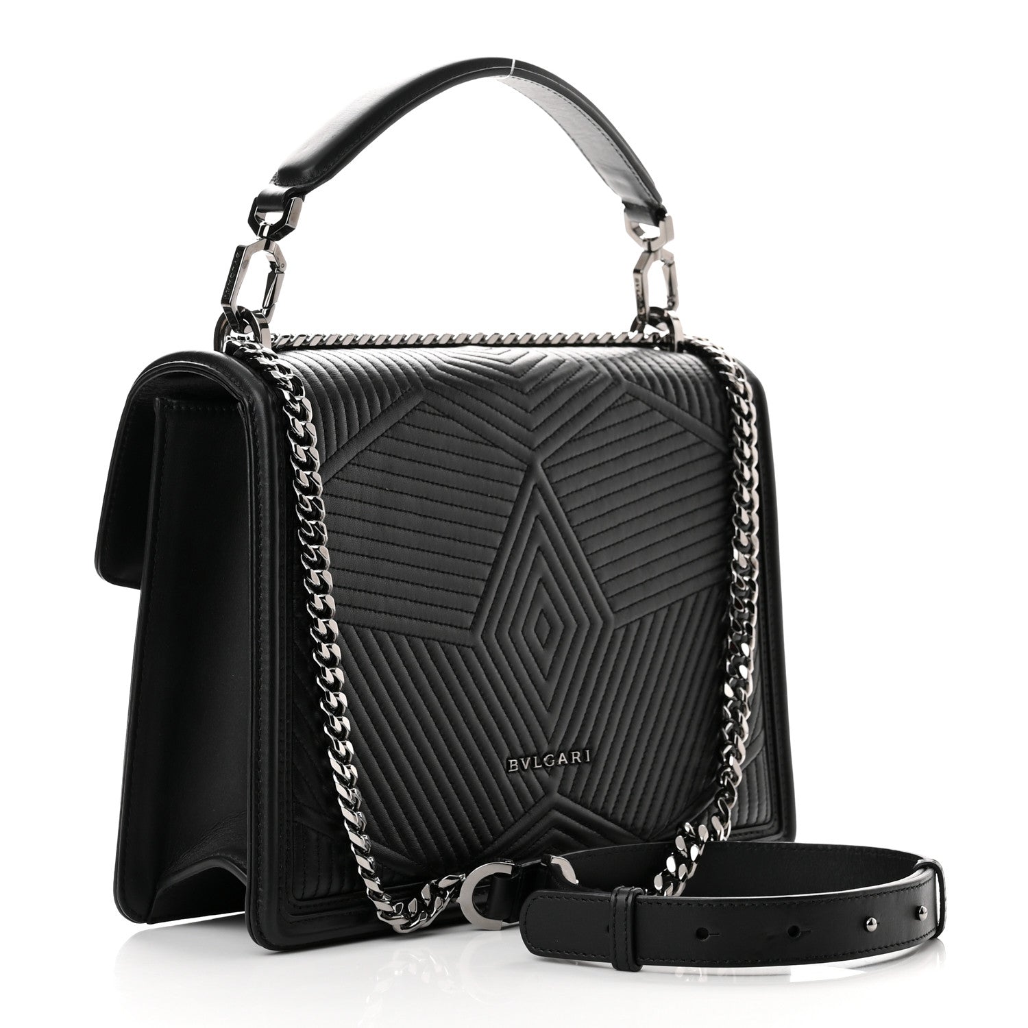 Bulgari Quilted Nappa Smooth Calfskin Serpenti Forever Diamond Blast Shoulder Bag Black 3 of 8
