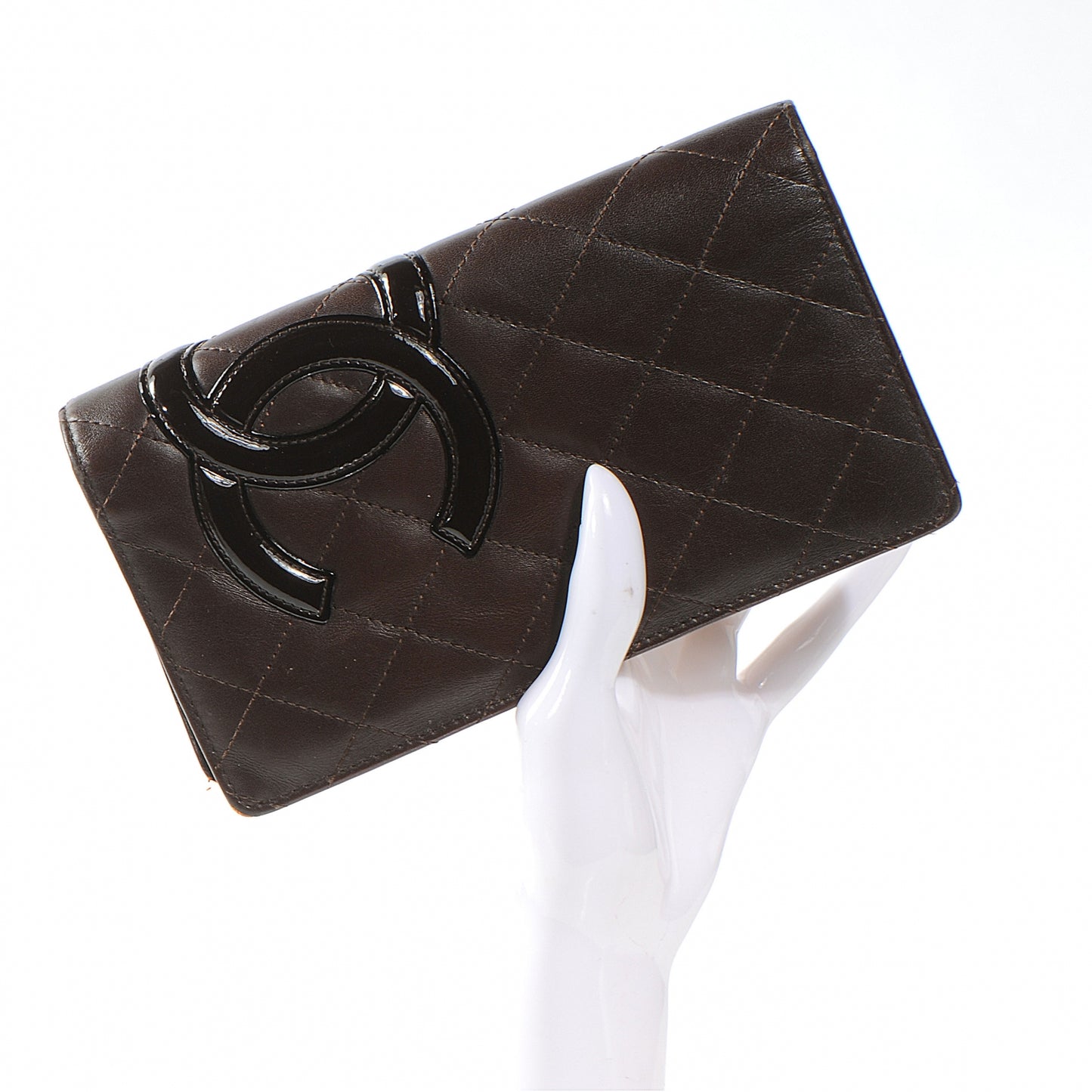 Calfskin Quilted Cambon CC Yen Wallet Brown