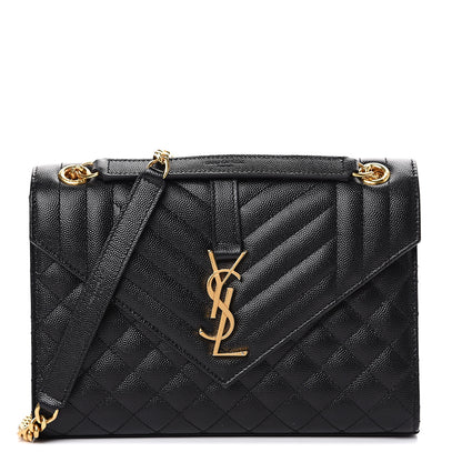 Saint Laurent Grain De Poudre Textured Mixed Matelasse Triquilt Medium Monogram Satchel Black 1 of 9