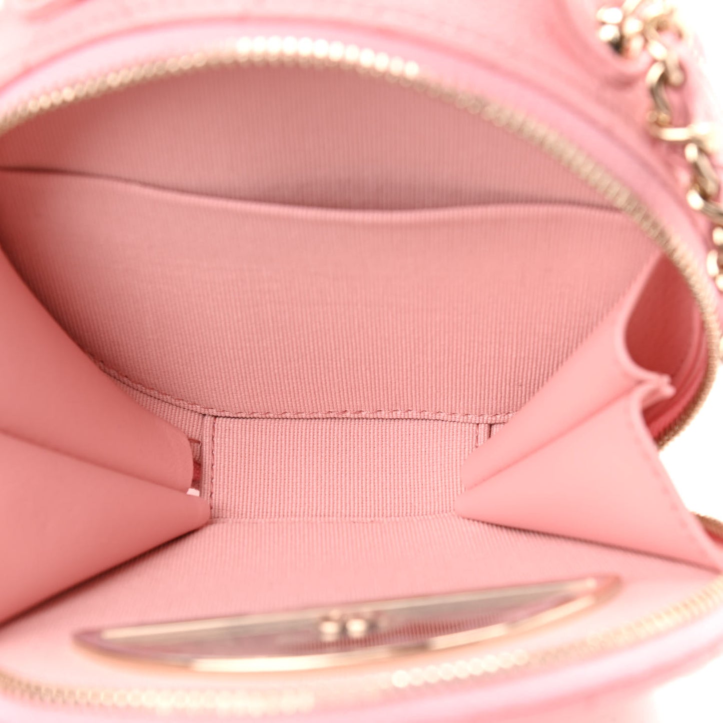 Caviar Quilted Round Handle With Care Vanity With Chain Pink