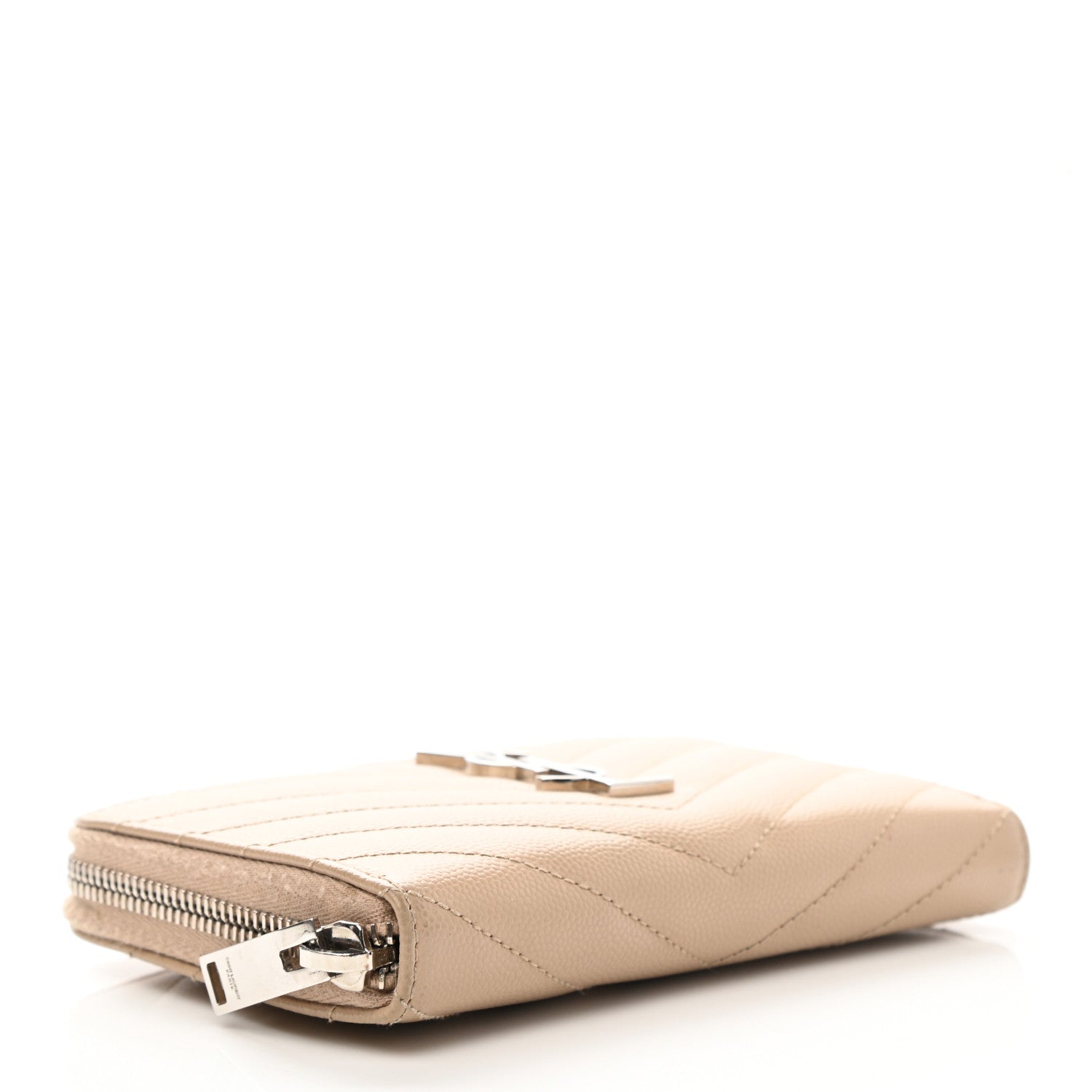 Saint Laurent Grain De Poudre Matelasse Chevron Monogram Zip Around Wallet Beige 5 of 7