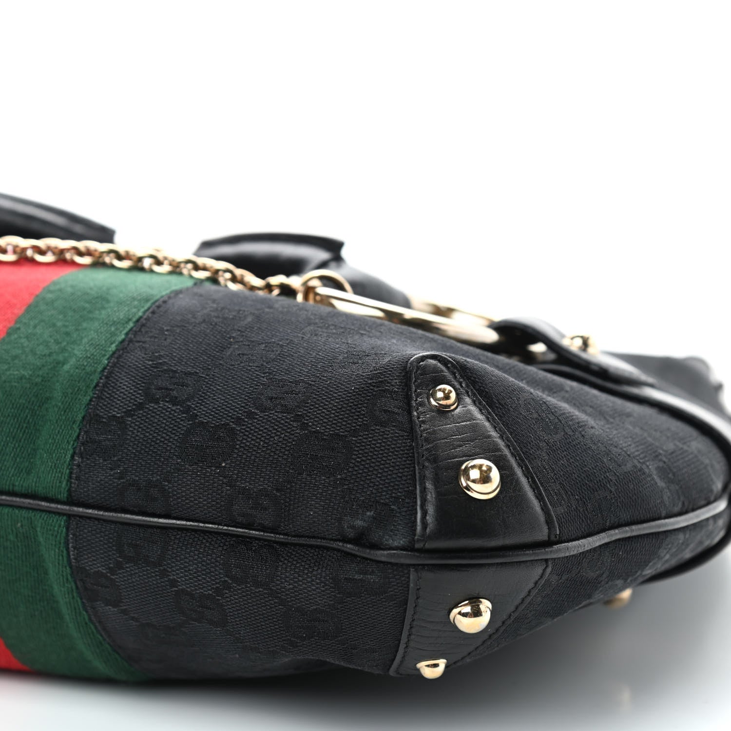 Gucci Monogram Large Horsebit Web Hobo Black 9 of 10