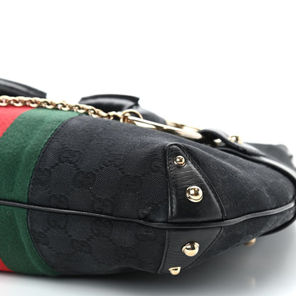 Gucci Monogram Large Horsebit Web Hobo Black 9 of 10