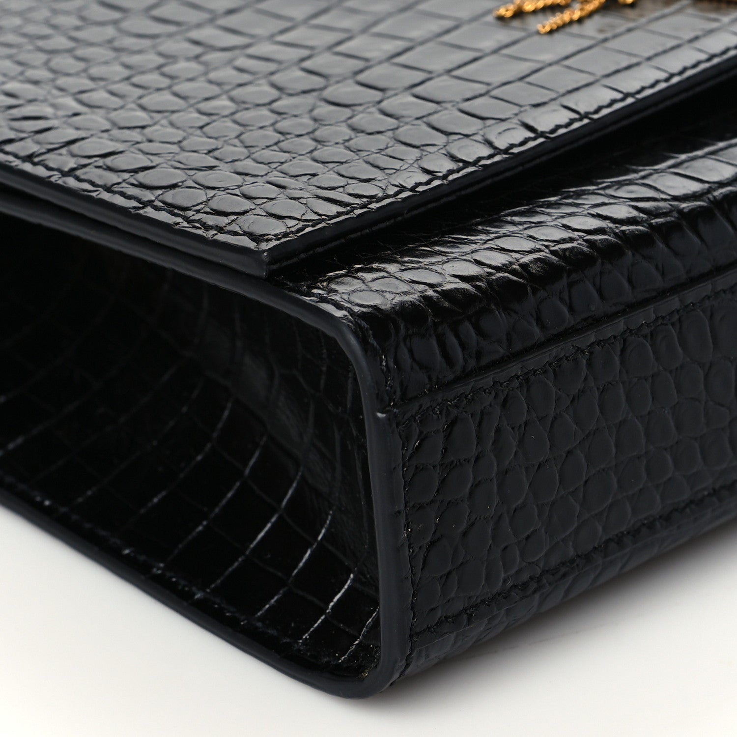 Saint Laurent Calfskin Crocodile Embossed Medium Classic Monogram Kate Tassel Satchel Black 8 of 9