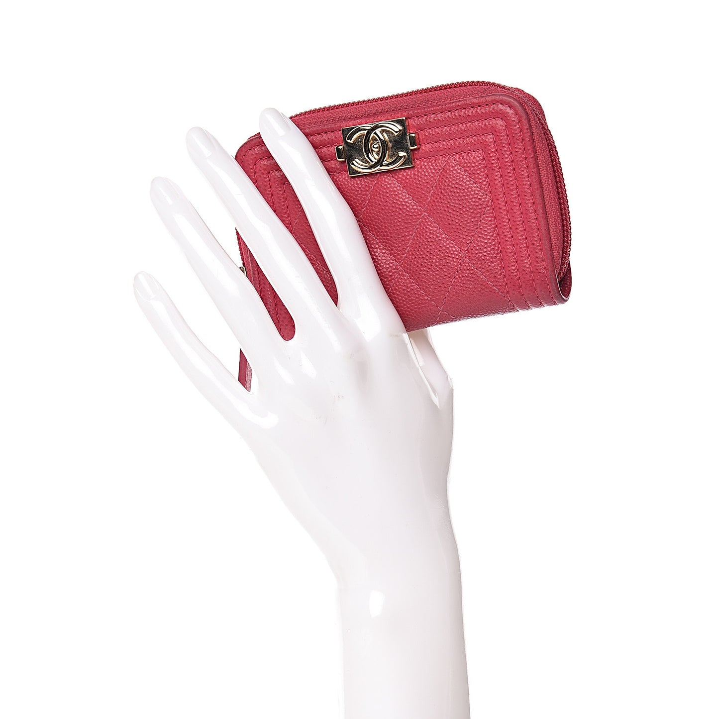 Caviar Quilted Boy Zip Around Coin Purse Wallet Fuchsia