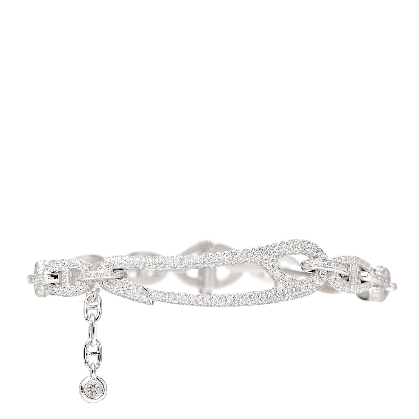 18K White Gold Pave Diamond MM Chaine d'Ancre Punk Bracelet SH