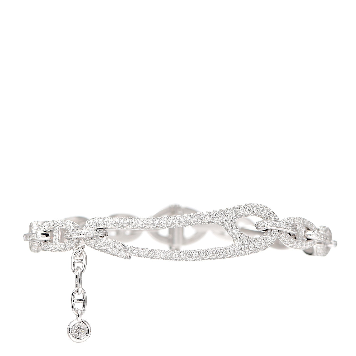 Hermes 18K White Gold Pave Diamond MM Chaine d'Ancre Punk Bracelet SH 1 of 8