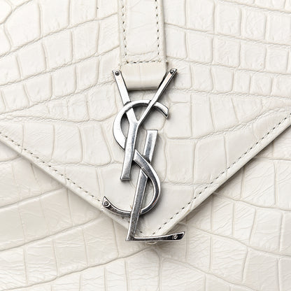 Saint Laurent Calfskin Crocodile Embossed Medium College Monogram Satchel Dove White 10 of 17