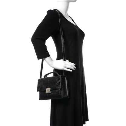 Saint Laurent Calfskin Crocodile Embossed Medium Bellechasse Satchel Black 2 of 9