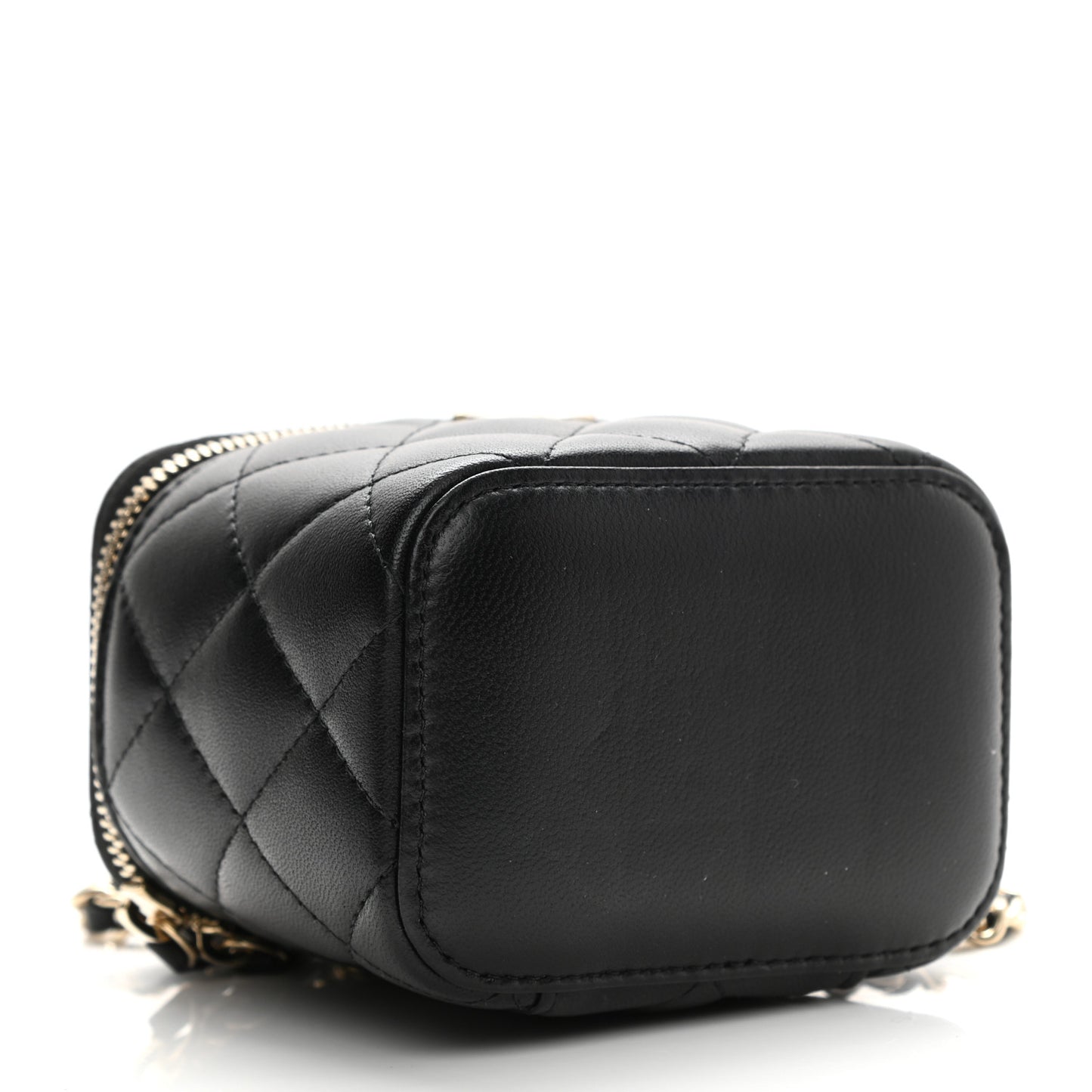 Lambskin Quilted Top Handle Mini Vanity Case With Chain Black