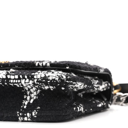 Chanel Tweed Quilted Chanel 19 Wallet On Chain WOC Black White 11 of 12