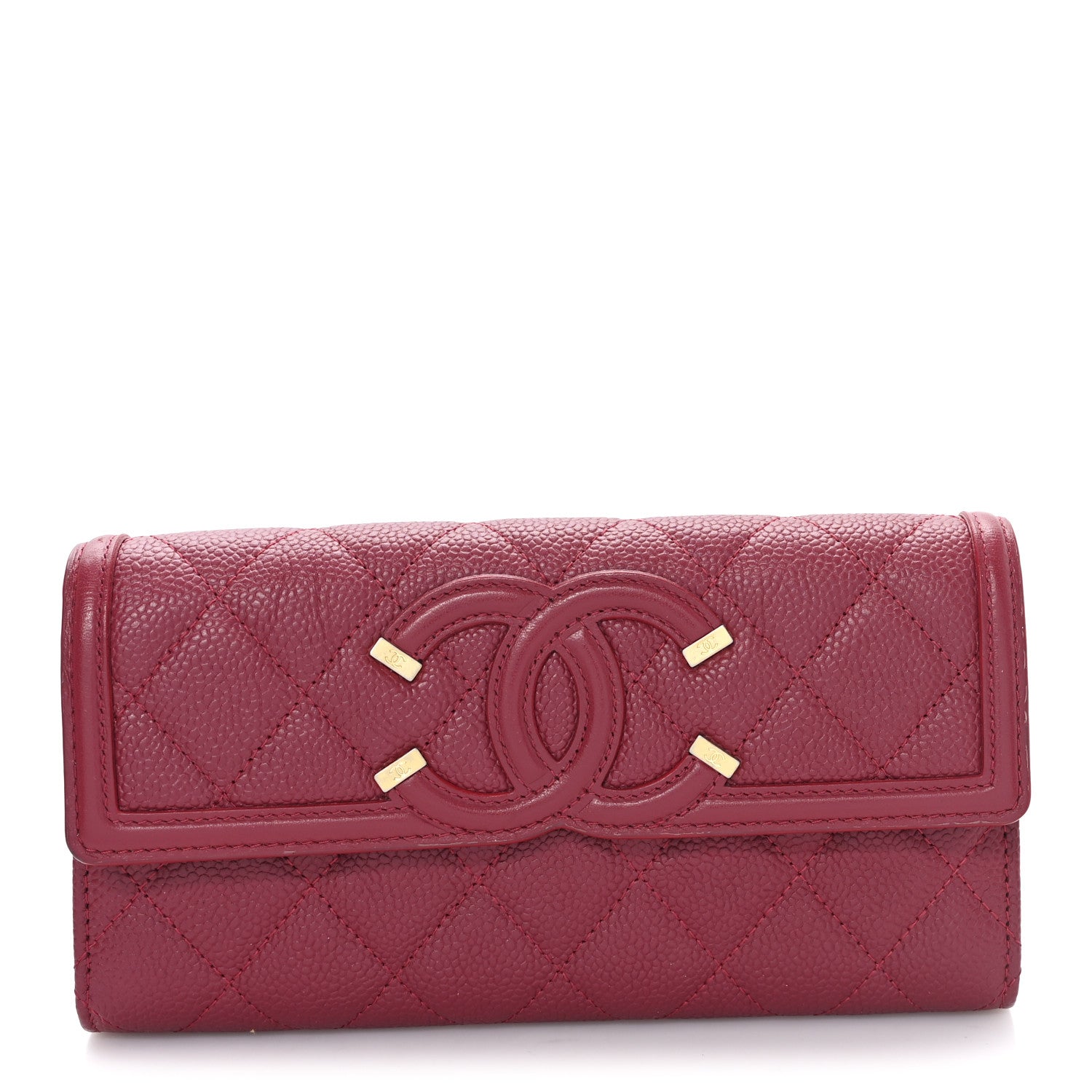 Chanel Caviar Quilted Large Filigree Gusset Flap Wallet Dark Pink 1 of 9