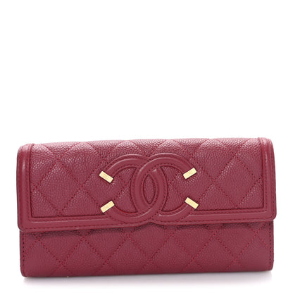 Chanel Caviar Quilted Large Filigree Gusset Flap Wallet Dark Pink 1 of 9