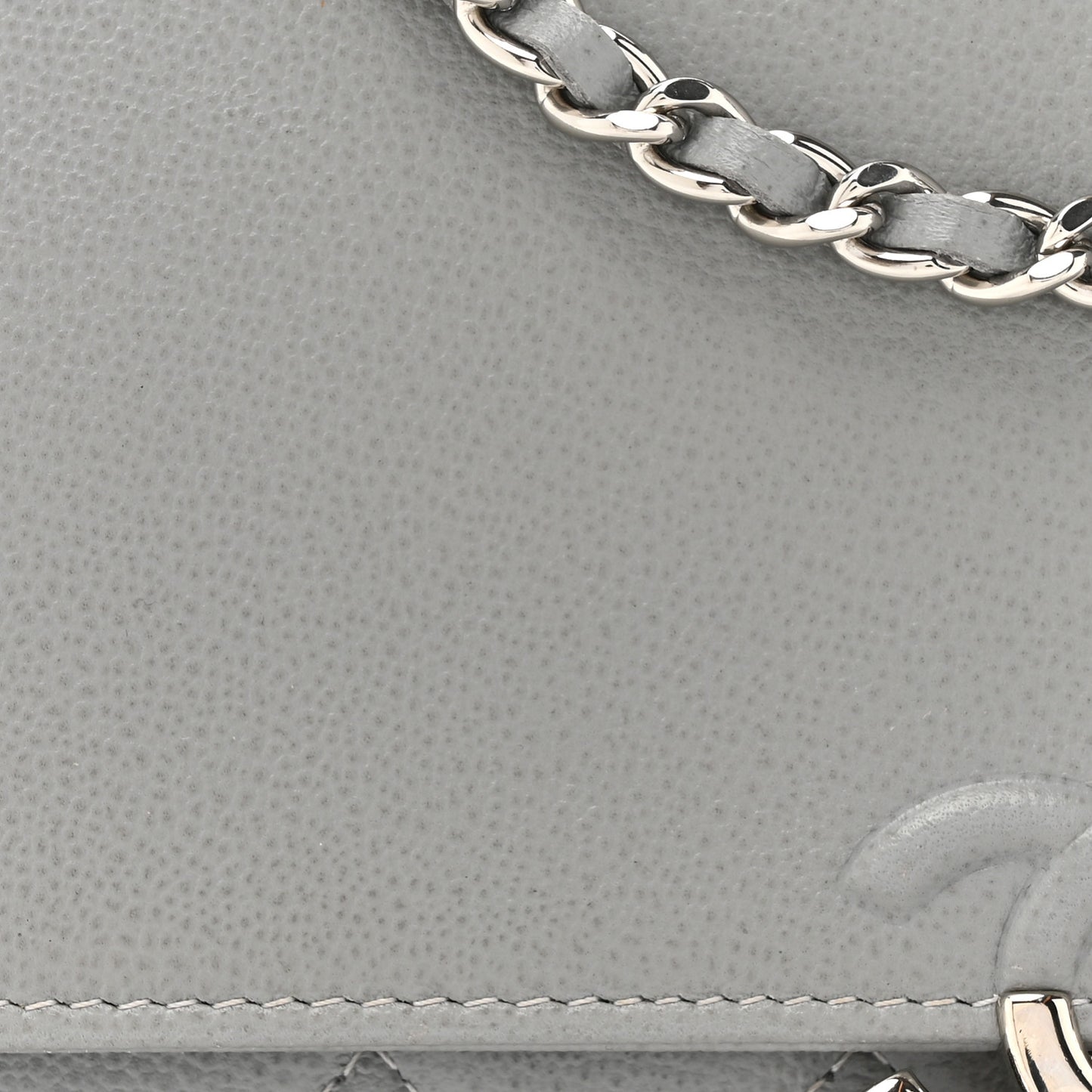 Grained Calfskin Quilted CC Box Wallet On Chain WOC Grey