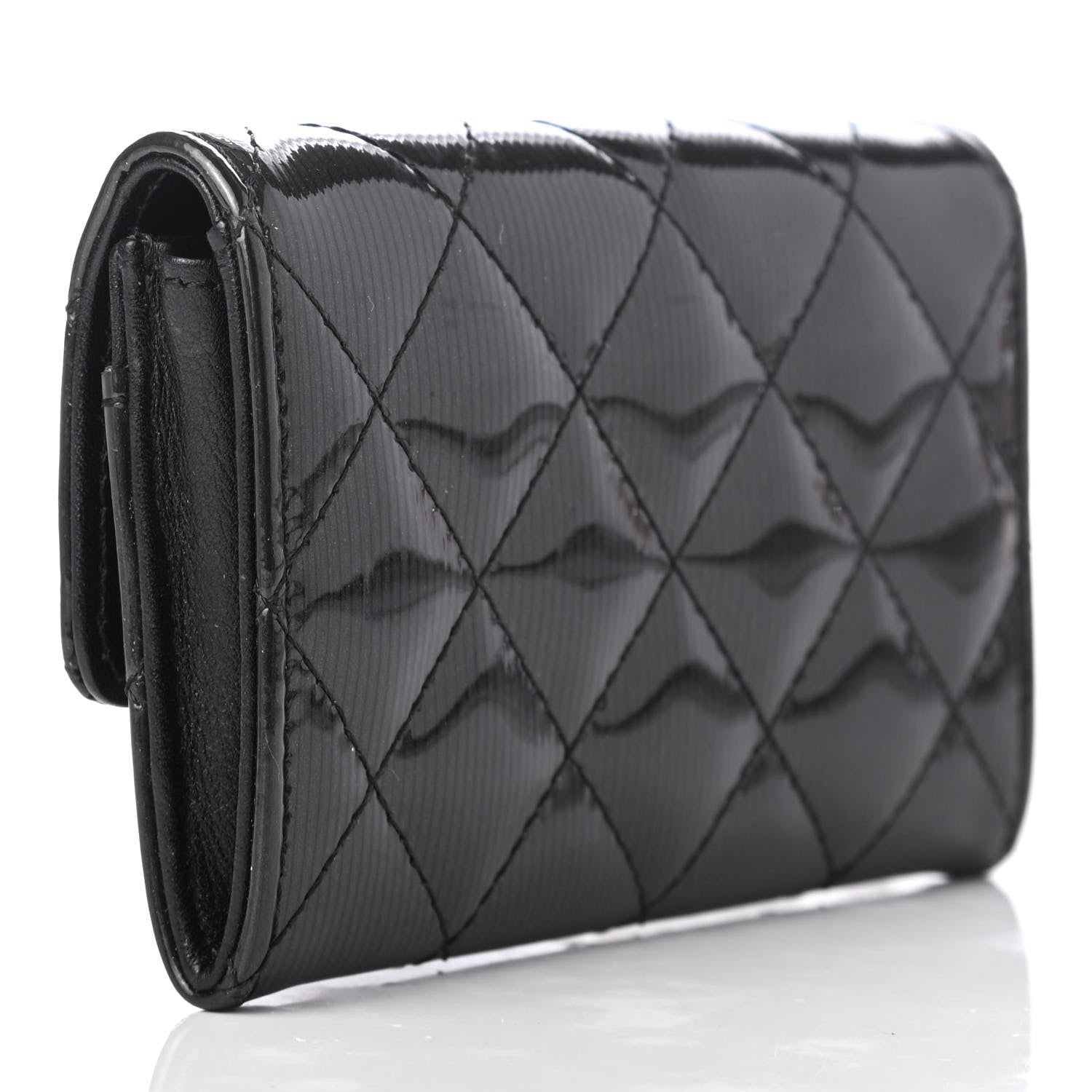 Chanel Striated Patent Quilted Card Holder Grey 3 of 6
