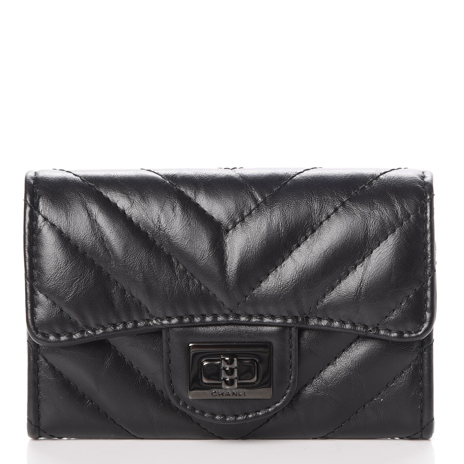 Chanel Aged Calfskin Chevron Reissue Card Holder Wallet So Black 1 of 9