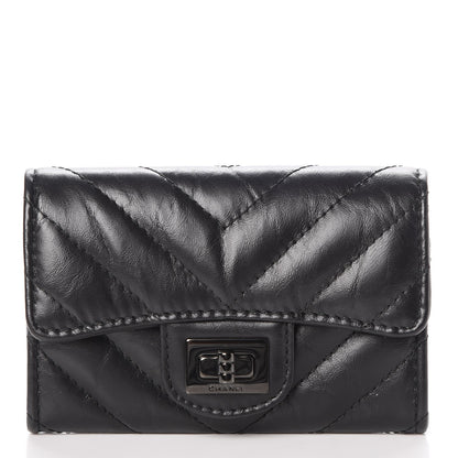 Chanel Aged Calfskin Chevron Reissue Card Holder Wallet So Black 1 of 9