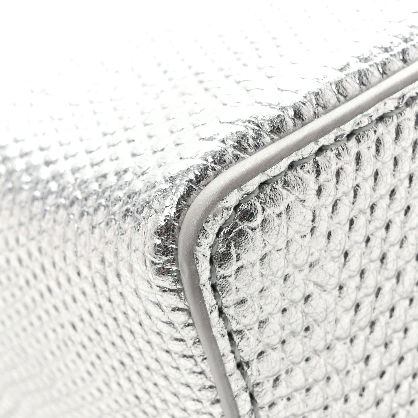 Lizard Embossed Top Handle Slim Vanity With Chain Silver