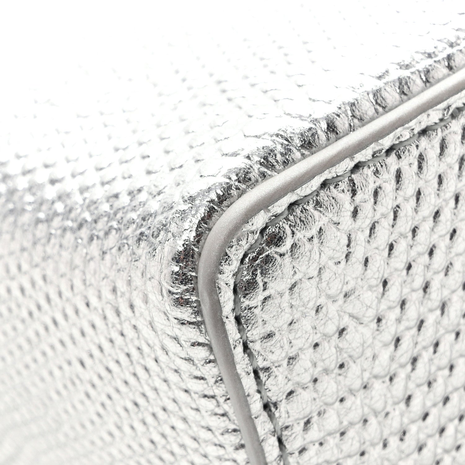 Chanel Lizard Embossed Top Handle Slim Vanity With Chain Silver 12 of 14