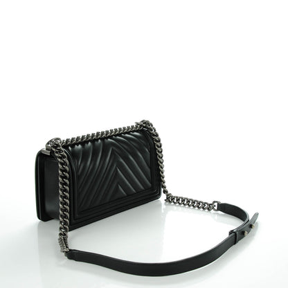 Chanel Calfskin Chevron Quilted Medium Boy Flap Black 3 of 8