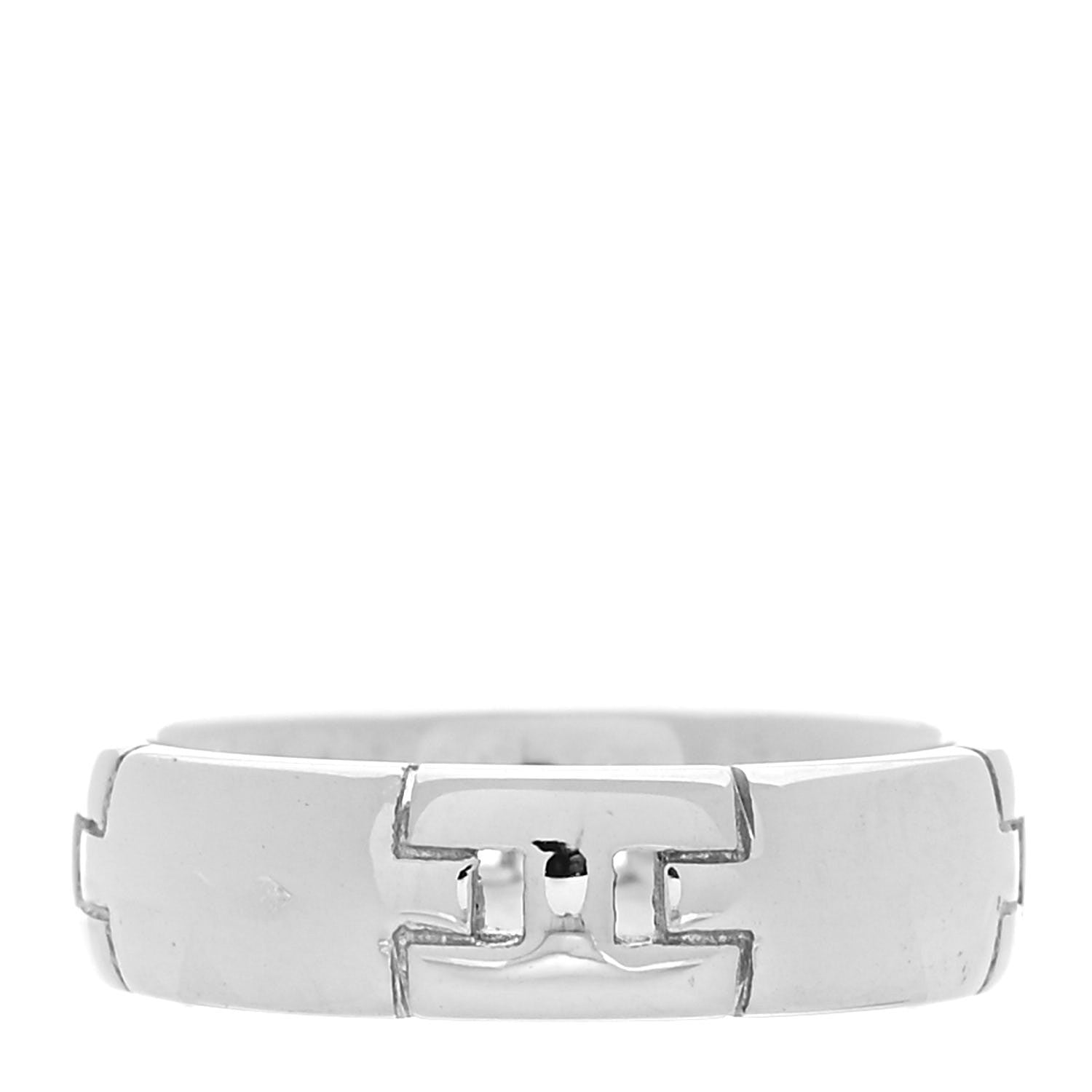 Hermes 18K White Gold Hercules H Ring 52 6 1 of 5