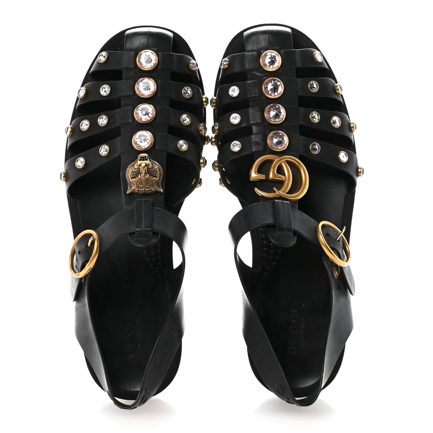 Rubber Crystal Womens Buckle Strap Sandals 38 Black