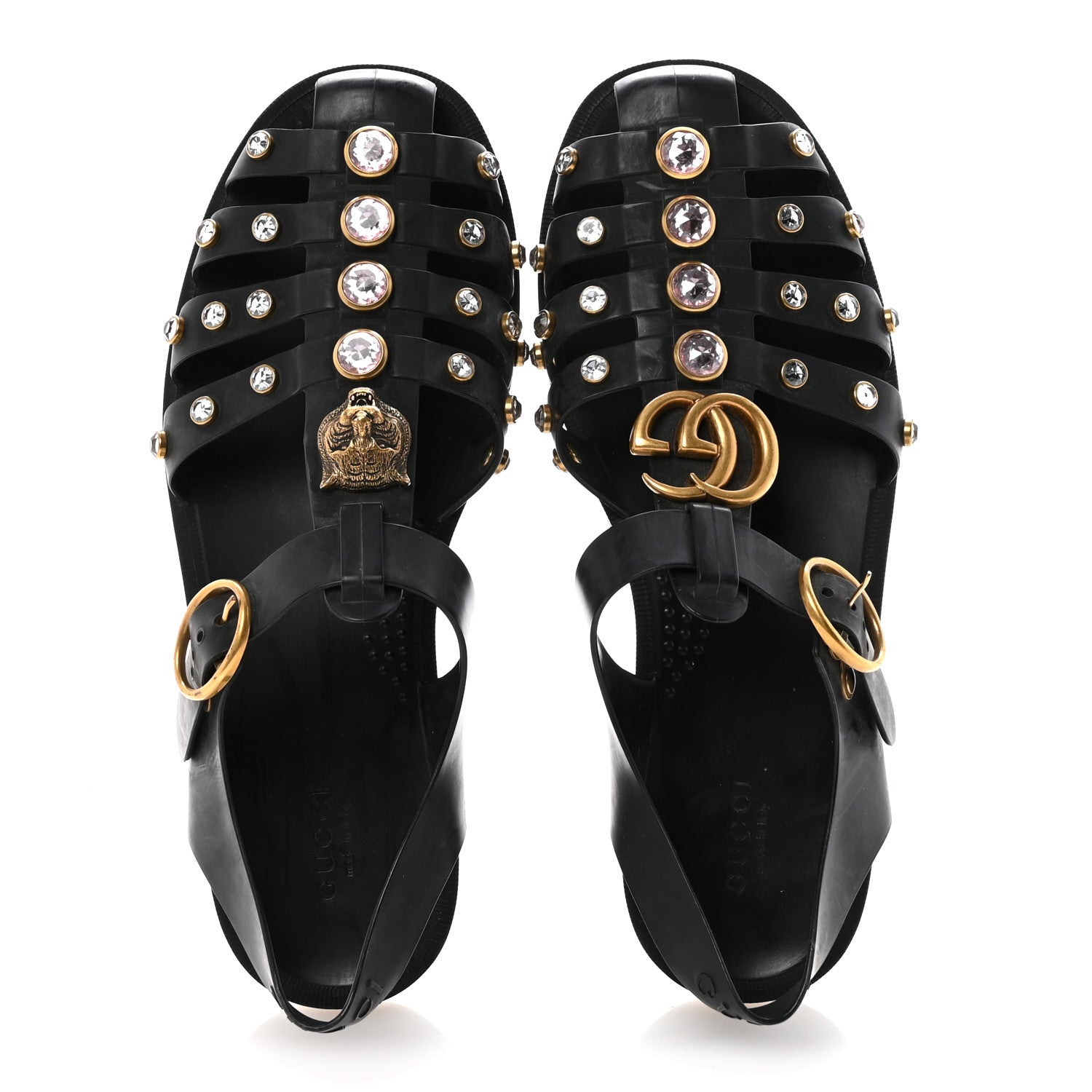 Gucci Rubber Crystal Womens Buckle Strap Sandals 38 Black 2 of 8