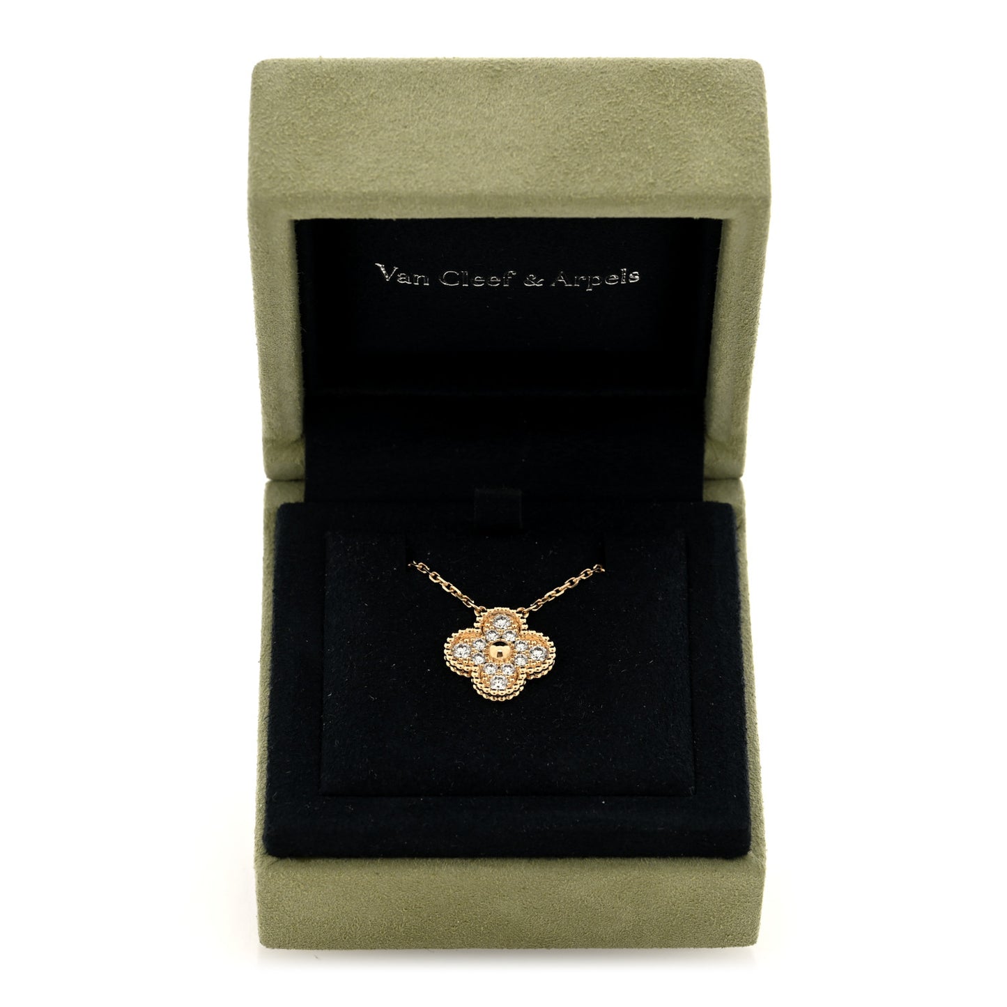 18K Yellow Gold Diamond Vintage Alhambra Pendant Necklace