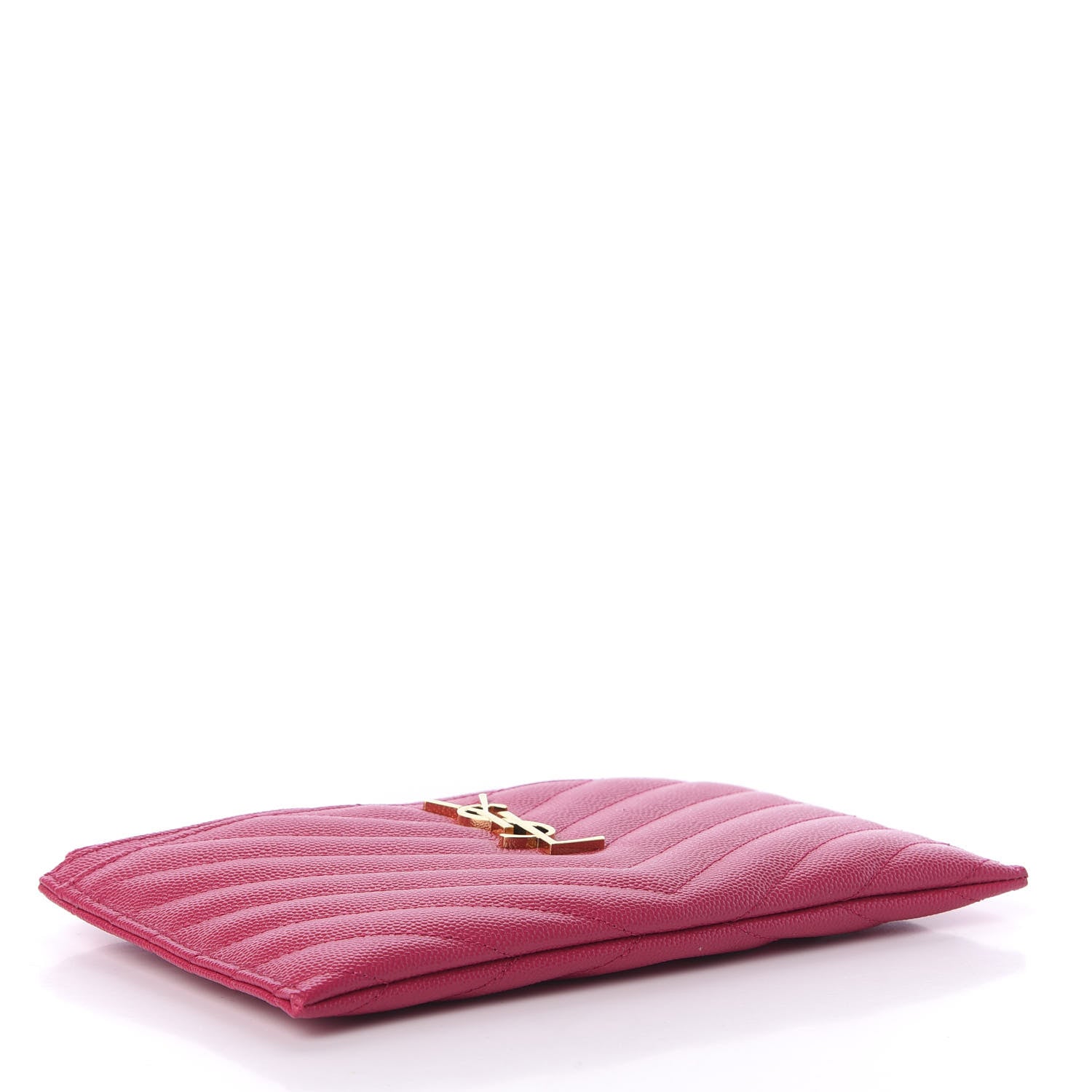 Saint Laurent Grain De Poudre Chevron Monogram Bill Pouch Bright Pink 4 of 9