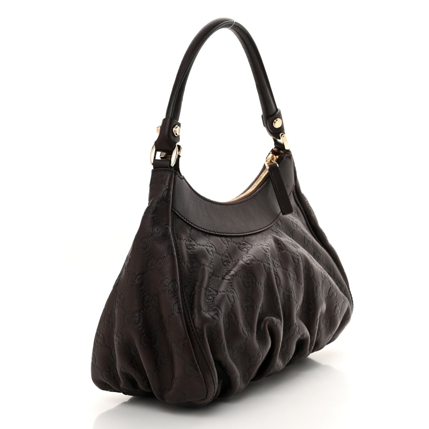 Guccissima Small D Gold Ring Shoulder Bag Chocolate Brown