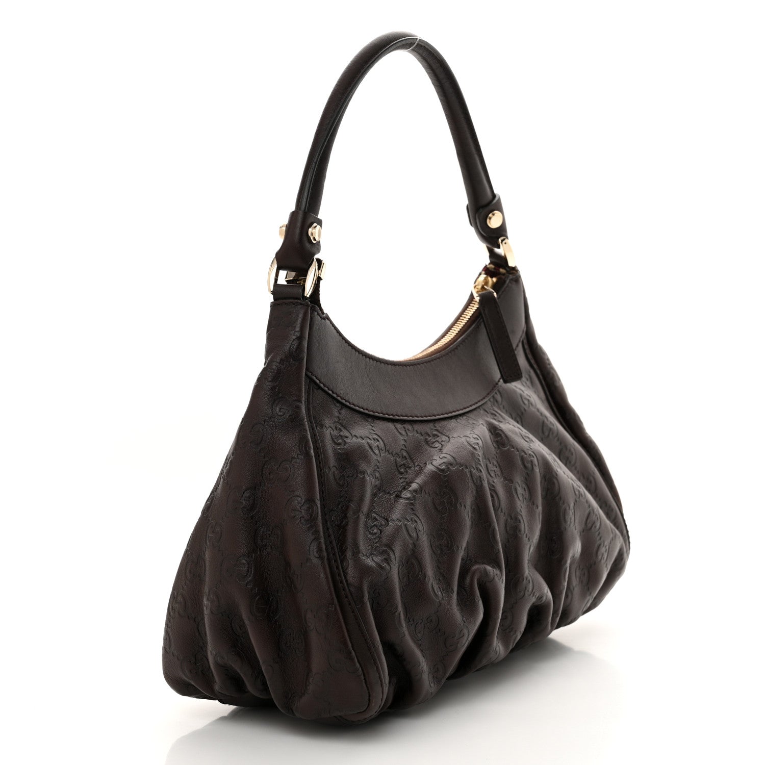 Gucci Guccissima Small D Gold Ring Shoulder Bag Chocolate Brown 3 of 10