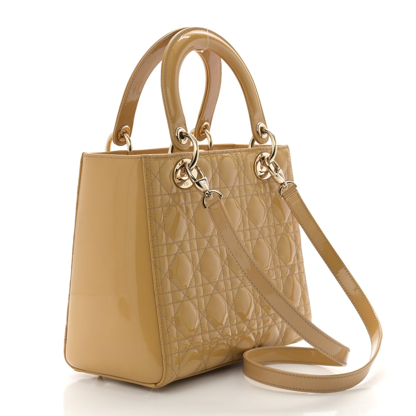 Patent Cannage Medium Lady Dior Beige