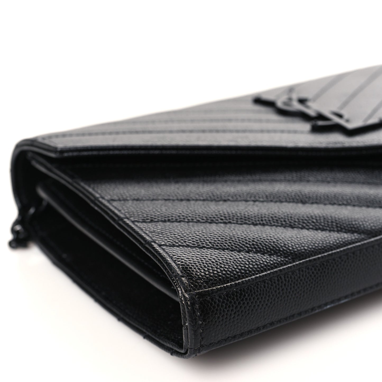 Grain De Poudre Matelasse Chevron Monogram Monochrome Chain Wallet Black